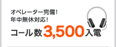 オペレーター完備！年中無休対応！ コール数30,000本