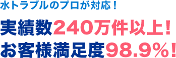 水トラブルのプロが対応！実績数240万件以上！お客様満足度98.9％！